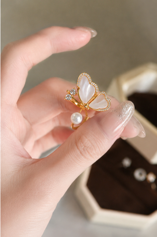 Butterfly Pearl Open Ring